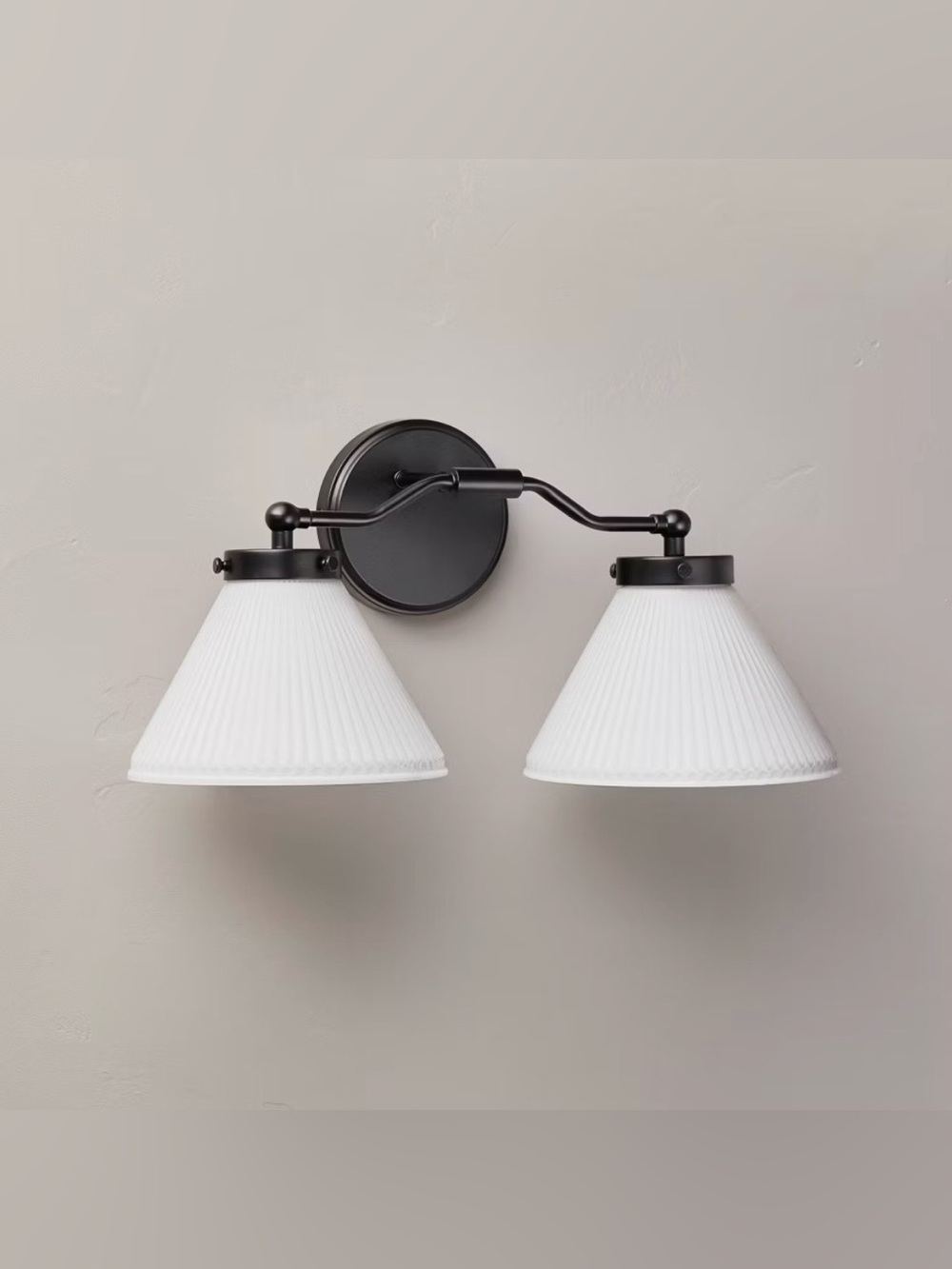 Hearth & Hand Reeded Milk Glass 2-Bulb Vanity Wall Sconce Black Finish